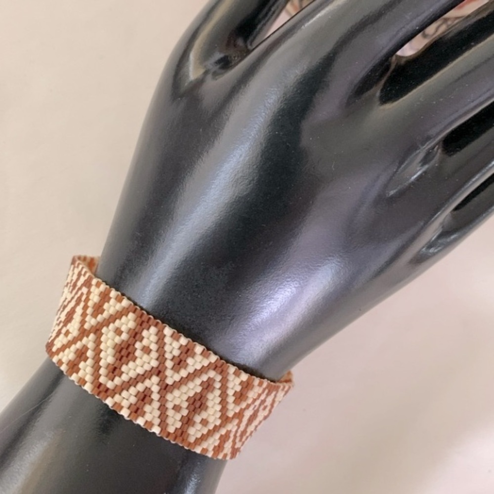 Bohemian Beaded Tan + Cream Bracelet Handmade Seed Bead Bracelet Boho Fabulous